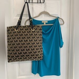 Bundle of Michael Kors Black and Tan MK Logo Tote& Mk blouse size M